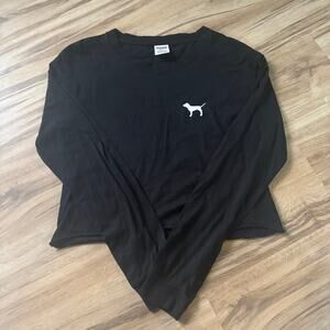 PINK Victoria's secret crop long sleeve crew neck size small logo black